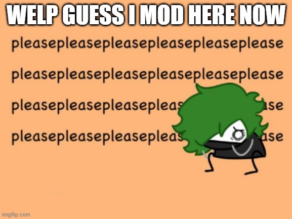 pleasepleasepleasepleasepleasepleasepleasepleasepleaseplease | WELP GUESS I MOD HERE NOW | image tagged in pleasepleasepleasepleasepleasepleasepleasepleasepleaseplease | made w/ Imgflip meme maker
