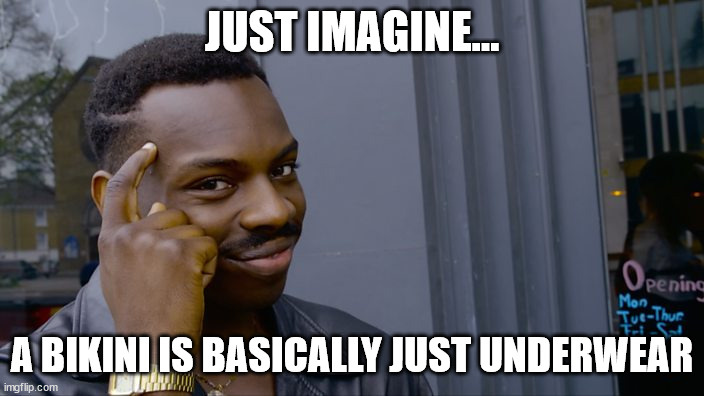 I'ts true though!!! | JUST IMAGINE... A BIKINI IS BASICALLY JUST UNDERWEAR | image tagged in you can't if you don't | made w/ Imgflip meme maker