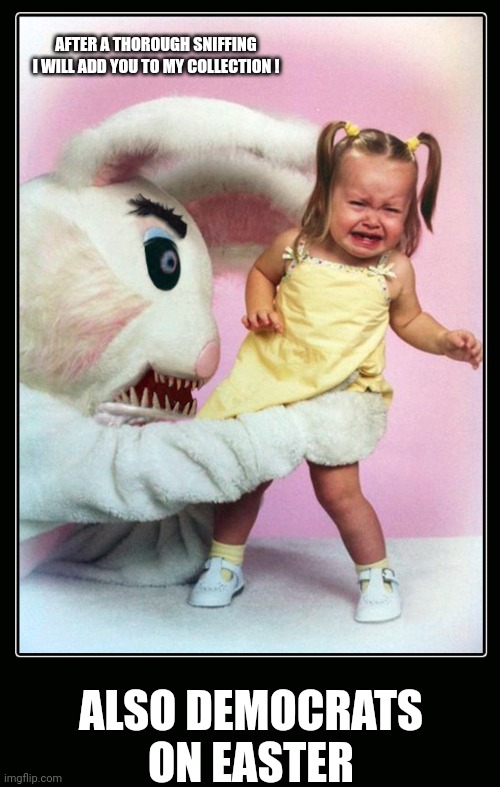 Evil Easter Bunny | AFTER A THOROUGH SNIFFING
I WILL ADD YOU TO MY COLLECTION ! ALSO DEMOCRATS ON EASTER | image tagged in evil easter bunny | made w/ Imgflip meme maker