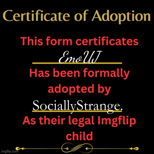 well then | EmoUJ; SociallyStrange. | image tagged in adoption form | made w/ Imgflip meme maker