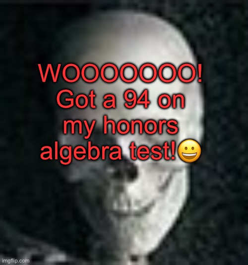 . | WOOOOOOO! Got a 94 on my honors algebra test!😀 | image tagged in skull | made w/ Imgflip meme maker