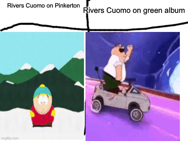 Rivers Cuomo on green album; Rivers Cuomo on Pinkerton | made w/ Imgflip meme maker