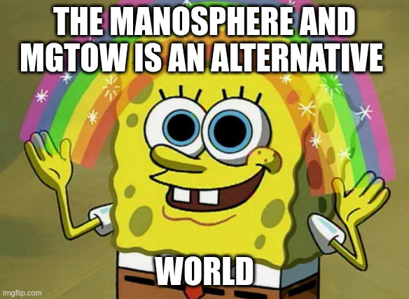 alternative world | THE MANOSPHERE AND MGTOW IS AN ALTERNATIVE; WORLD | image tagged in memes,imagination spongebob | made w/ Imgflip meme maker