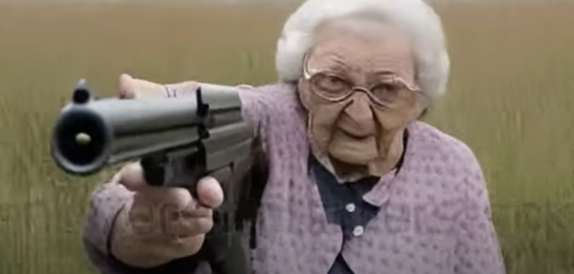 High Quality Deformed Grandma Pointing Gun At You Blank Meme Template