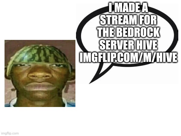 introvertedgeometrydashers announcement template | I MADE A STREAM FOR THE BEDROCK SERVER HIVE IMGFLIP.COM/M/HIVE | image tagged in watermelonmans important message | made w/ Imgflip meme maker