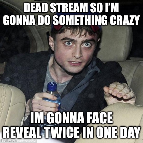 Stream is so dead | DEAD STREAM SO I’M GONNA DO SOMETHING CRAZY; IM GONNA FACE REVEAL TWICE IN ONE DAY | image tagged in harry potter crazy | made w/ Imgflip meme maker