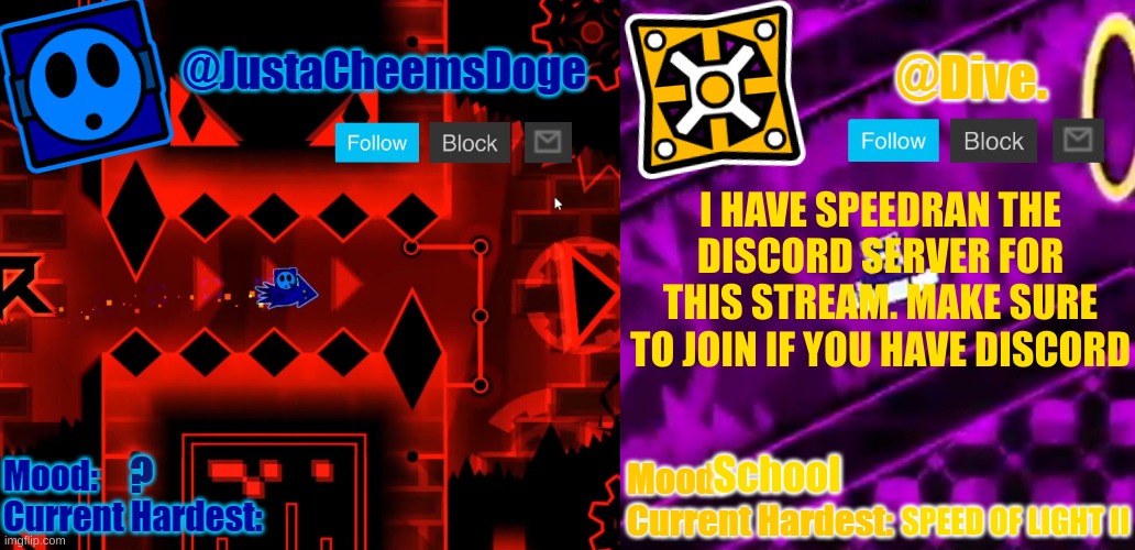 JOIN. IT'S IN THE STREAM DESCRIPTION | I HAVE SPEEDRAN THE DISCORD SERVER FOR THIS STREAM. MAKE SURE TO JOIN IF YOU HAVE DISCORD; School; ? SPEED OF LIGHT II | image tagged in dive and justacheemsdoge's annoucement template,dive | made w/ Imgflip meme maker