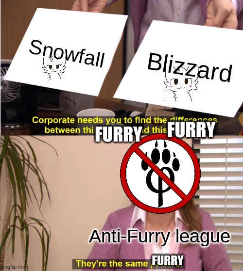 We all hate anti furry | Snowfall; Blizzard; FURRY; FURRY; Anti-Furry league; FURRY | image tagged in memes,they're the same picture | made w/ Imgflip meme maker