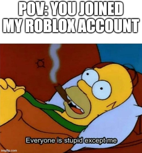 I'm trying to join my Roblox account | POV: YOU JOINED MY ROBLOX ACCOUNT | image tagged in everyone is stupid except me,memes,funny | made w/ Imgflip meme maker