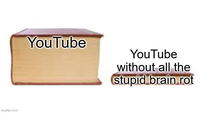Big book small book | YouTube; YouTube without all the stupid brain rot | image tagged in big book small book | made w/ Imgflip meme maker