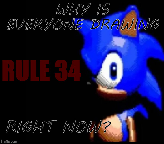 Sonic stares | WHY IS EVERYONE DRAWING; RULE 34; RIGHT NOW? | image tagged in sonic stares | made w/ Imgflip meme maker