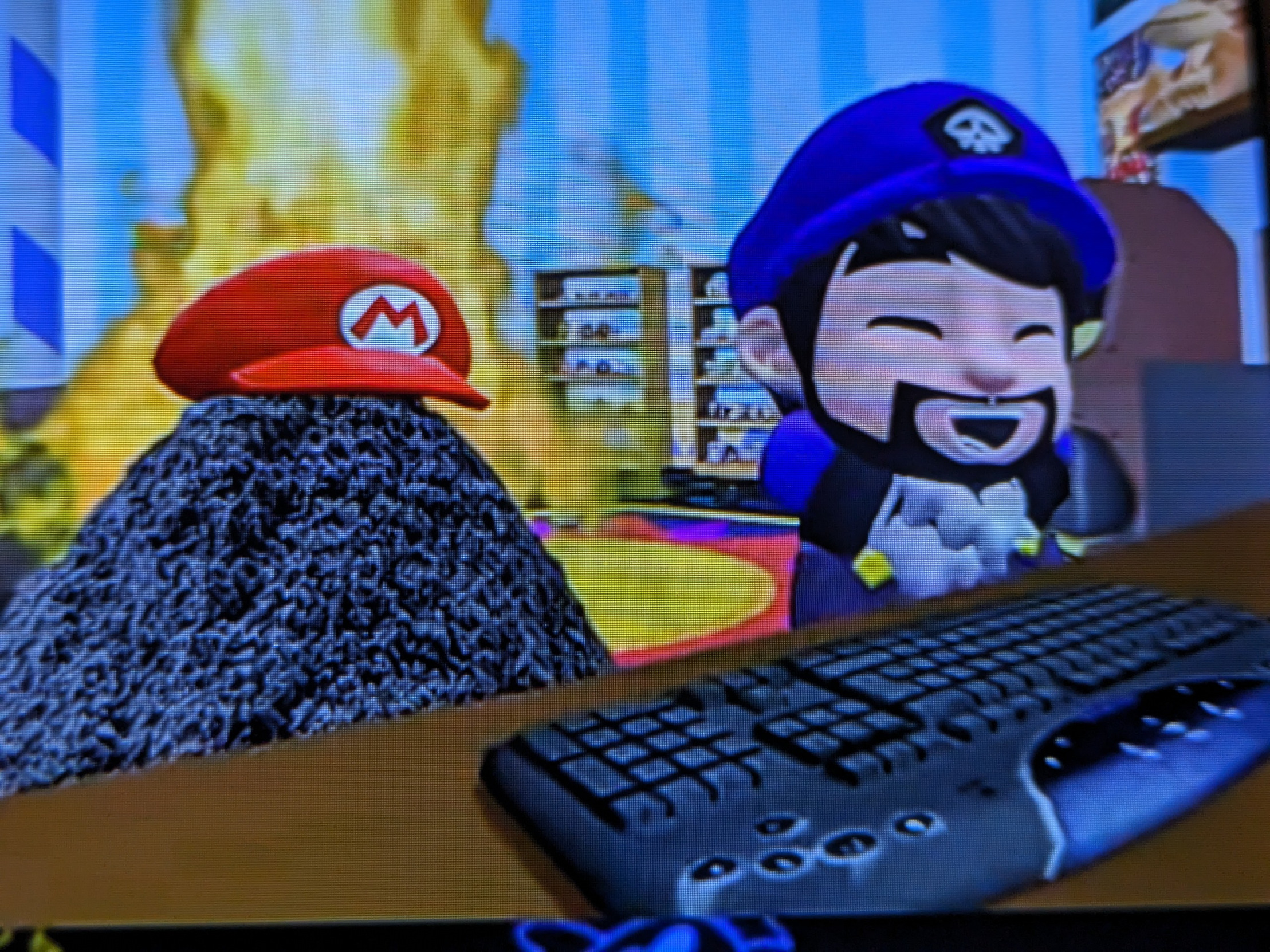 Smg3 having fun while Mario ashes burns Blank Meme Template