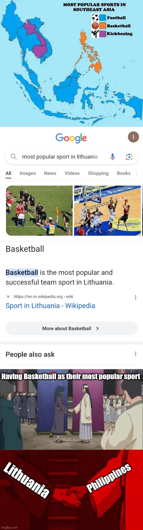 The Philippines is technically the Lithuania of Asia because of Basketball | Having Basketball as their most popular sport; Philippines; Lithuania | image tagged in naruto handshake meme template,memes,basketball,philippines,lithuania | made w/ Imgflip meme maker