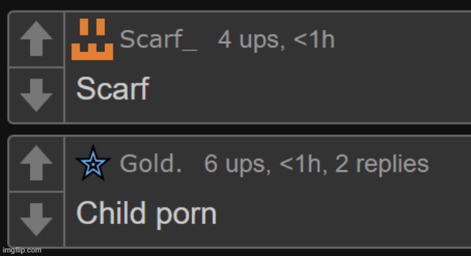 wait which one is the top one. scarf is at the very top, but gold has more upvotes....huh | made w/ Imgflip meme maker