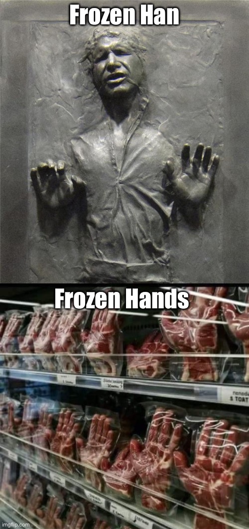 Frozen people | Frozen Han; Frozen Hands | image tagged in han solo frozen carbonite,hands,frozen | made w/ Imgflip meme maker