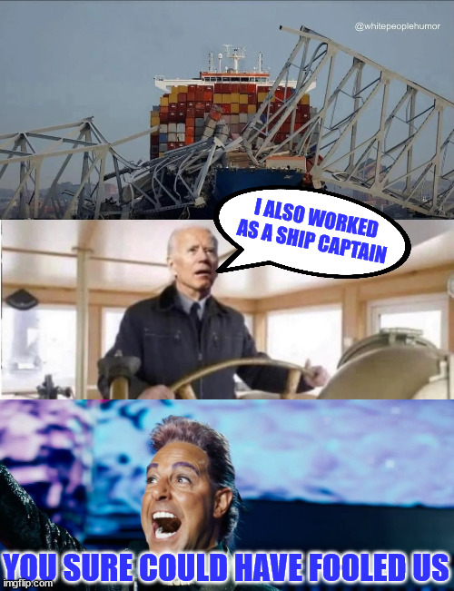 I ALSO WORKED AS A SHIP CAPTAIN YOU SURE COULD HAVE FOOLED US | image tagged in hunger games - caesar flickerman stanley tucci it's showtime | made w/ Imgflip meme maker