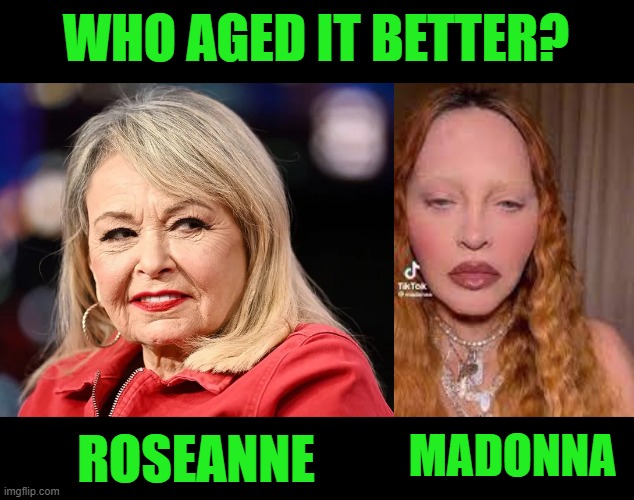 80s Celebrities | WHO AGED IT BETTER? ROSEANNE; MADONNA | image tagged in roseanne barr,madonna | made w/ Imgflip meme maker