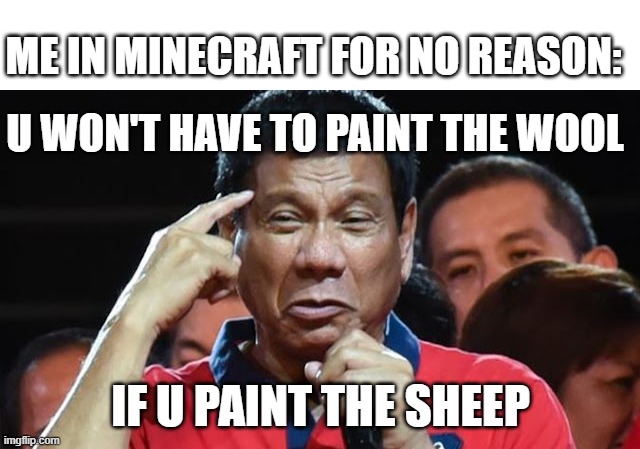 Duterte Point Head | ME IN MINECRAFT FOR NO REASON:; U WON'T HAVE TO PAINT THE WOOL; IF U PAINT THE SHEEP | image tagged in duterte point head | made w/ Imgflip meme maker
