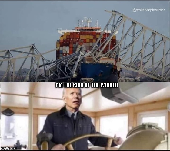 I'M THE KING OF THE WORLD! | image tagged in joe biden,lol,funny,too funny | made w/ Imgflip meme maker