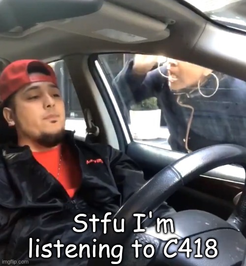 All he drops is bangers frfr | Stfu I'm listening to C418 | image tagged in stfu im listening to | made w/ Imgflip meme maker