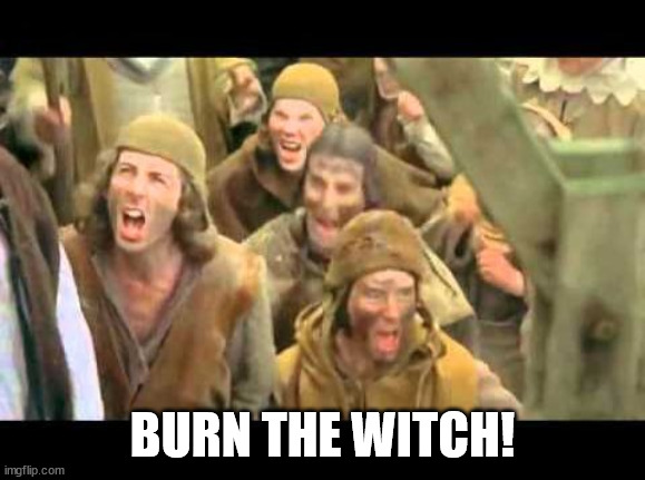 She's a witch! Burn her! Monty Python | BURN THE WITCH! | image tagged in she's a witch burn her monty python | made w/ Imgflip meme maker