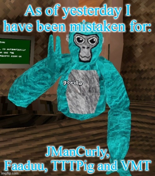 I'm so confused bro KSD; people call Mr man all the time | As of yesterday I have been mistaken for:; JManCurly, Faaduu, TTTPig and VMT | image tagged in monkey | made w/ Imgflip meme maker