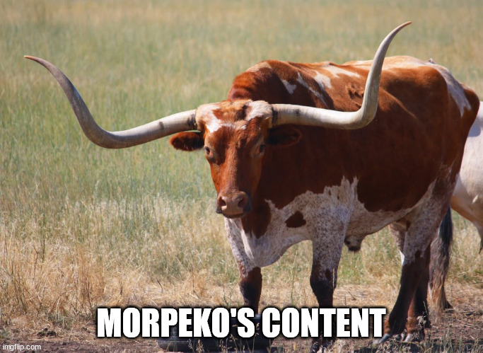 horny content | MORPEKO'S CONTENT | image tagged in bull with big horns | made w/ Imgflip meme maker