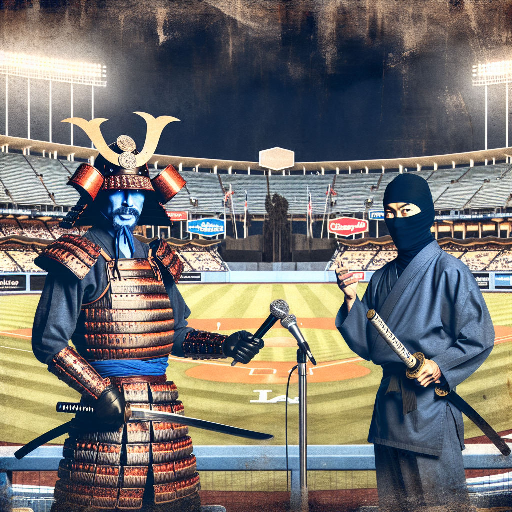 High Quality Samurai and Ninja in Baseball Stadium Blank Meme Template