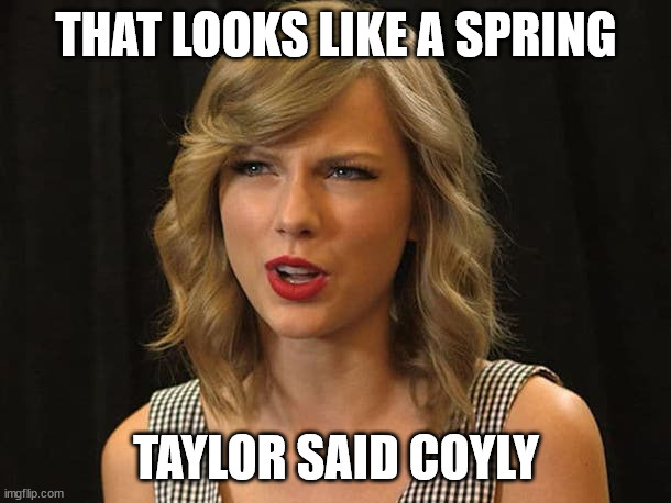 Taylor Swiftie | THAT LOOKS LIKE A SPRING TAYLOR SAID COYLY | image tagged in taylor swiftie | made w/ Imgflip meme maker