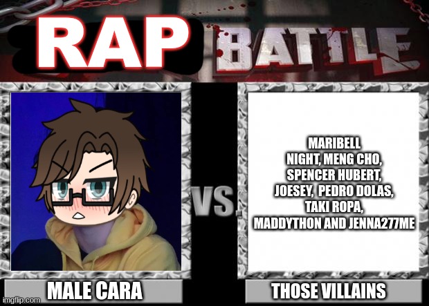 male cara is gonna rap battle everyone that's mentioned. | RAP; MARIBELL NIGHT, MENG CHO, SPENCER HUBERT, JOESEY,  PEDRO DOLAS, TAKI ROPA, MADDYTHON AND JENNA277ME; MALE CARA; THOSE VILLAINS | image tagged in pop up school 2,pus2,male cara,friday night funkin,rap battle,fnf | made w/ Imgflip meme maker