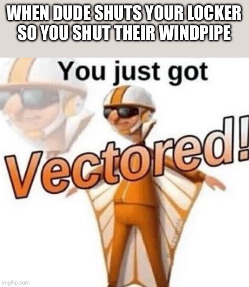 True story! | WHEN DUDE SHUTS YOUR LOCKER SO YOU SHUT THEIR WINDPIPE | image tagged in you just got vectored | made w/ Imgflip meme maker
