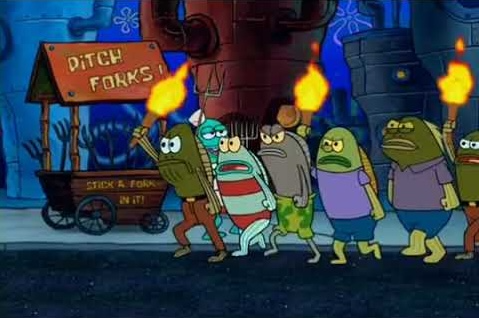 spongebob angry pitch forks mob Blank Meme Template