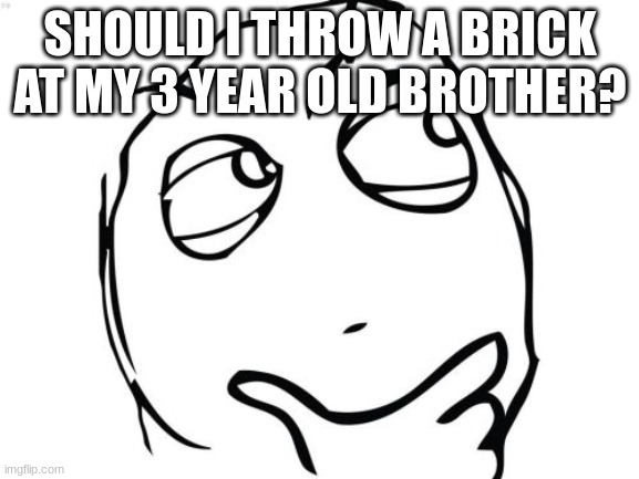 should i | SHOULD I THROW A BRICK AT MY 3 YEAR OLD BROTHER? | image tagged in memes,question rage face | made w/ Imgflip meme maker