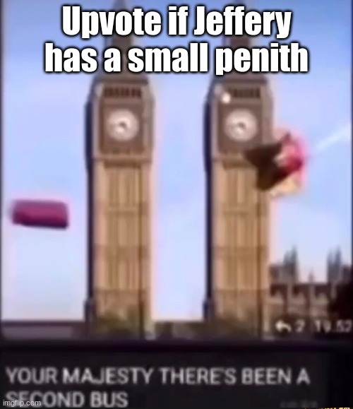 Your majesty there's been a second bus | Upvote if Jeffery has a small penith | image tagged in your majesty there's been a second bus | made w/ Imgflip meme maker