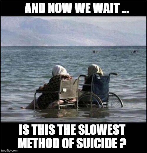 Waiting For The Tide To Come In ! | AND NOW WE WAIT ... IS THIS THE SLOWEST METHOD OF SUICIDE ? | image tagged in tide,suicide,dark humour | made w/ Imgflip meme maker