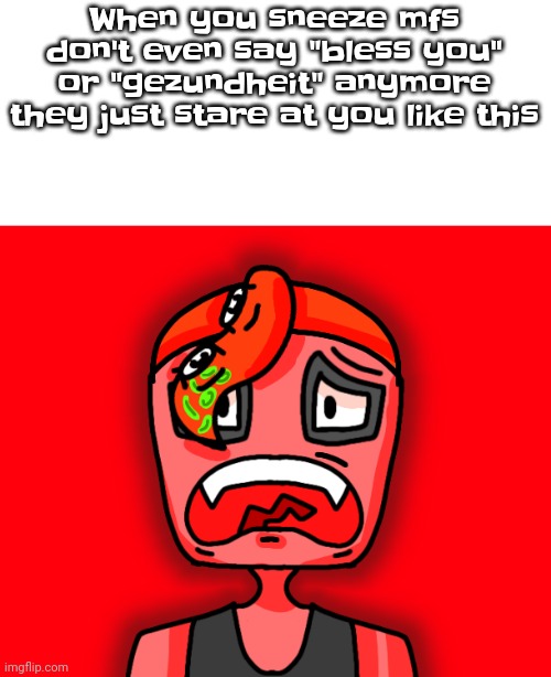 Upvote to anger fu​​n stream users | When you sneeze mfs don't even say "bless you" or "gezundheit" anymore they just stare at you like this | image tagged in octollie disturbed | made w/ Imgflip meme maker