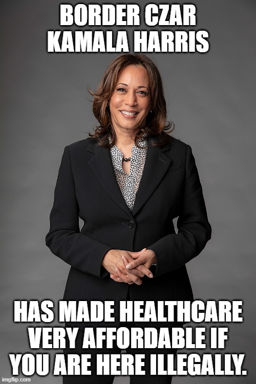Border czar Kamala Harris has made healthcare VERY affordable if you are here illegally. | BORDER CZAR KAMALA HARRIS; HAS MADE HEALTHCARE VERY AFFORDABLE IF YOU ARE HERE ILLEGALLY. | image tagged in border,kamala harris | made w/ Imgflip meme maker