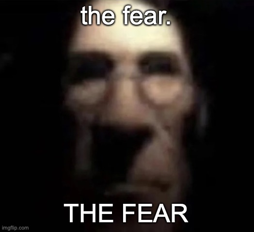 tf2 medic stare | the fear. THE FEAR | image tagged in tf2 medic stare | made w/ Imgflip meme maker
