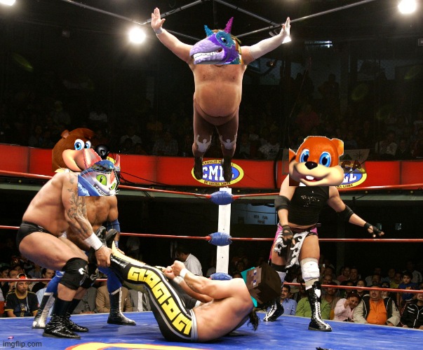 xbox mascots vs steve from minecraft | image tagged in royal rumble,xbox,rareware,minecraft | made w/ Imgflip meme maker