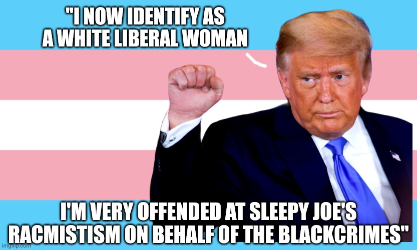 "Power to the people. Say it out loud. I've done more for you people than Confederate general Lincoln" | "I NOW IDENTIFY AS A WHITE LIBERAL WOMAN; I'M VERY OFFENDED AT SLEEPY JOE'S RACMISTISM ON BEHALF OF THE BLACKCRIMES" | image tagged in lmfao,conservative hypocrisy,conservative logic,white woman | made w/ Imgflip meme maker