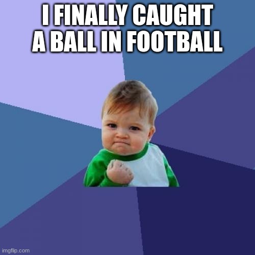 Success Kid Meme | I FINALLY CAUGHT A BALL IN FOOTBALL | image tagged in memes,success kid | made w/ Imgflip meme maker