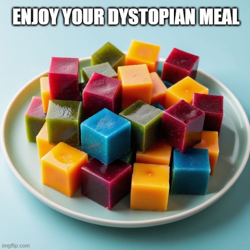 ENJOY YOUR DYSTOPIAN MEAL | | image tagged in funny,demotivationals,memes | made w/ Imgflip demotivational maker