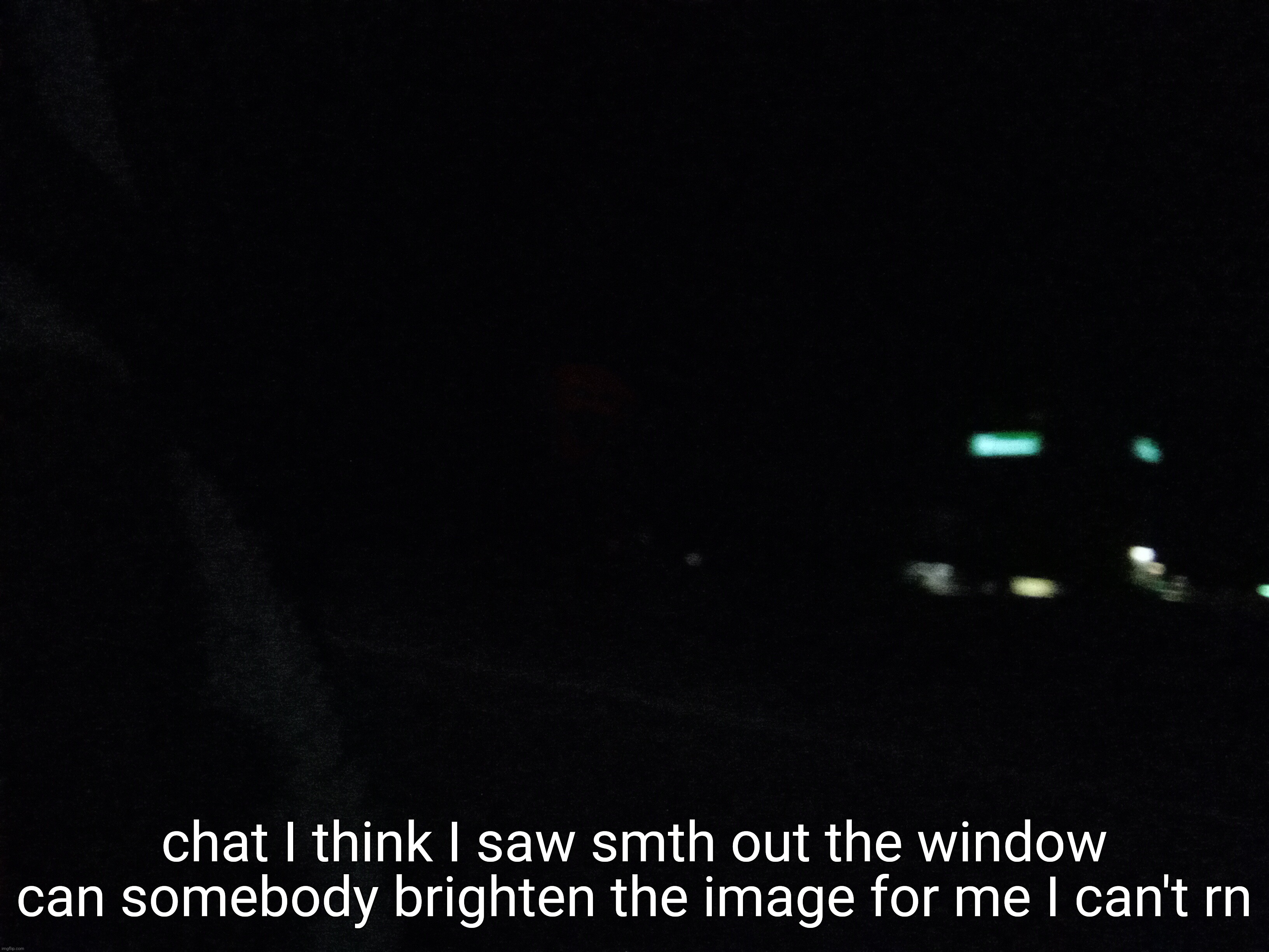 chat I think I saw smth out the window can somebody brighten the image for me I can't rn | made w/ Imgflip meme maker