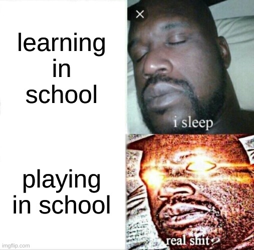 School be like... | learning in school; playing in school | image tagged in memes,sleeping shaq | made w/ Imgflip meme maker