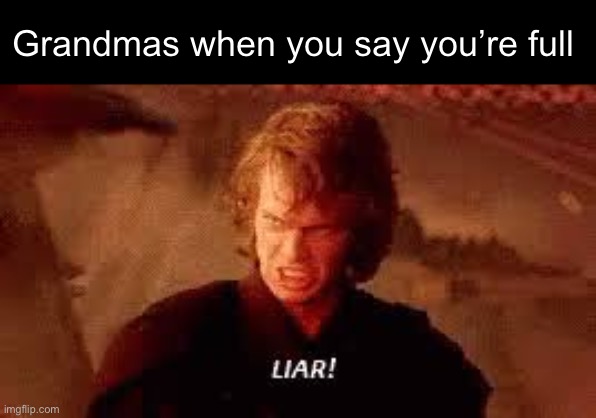 Anakin Liar | Grandmas when you say you’re full | image tagged in anakin liar | made w/ Imgflip meme maker
