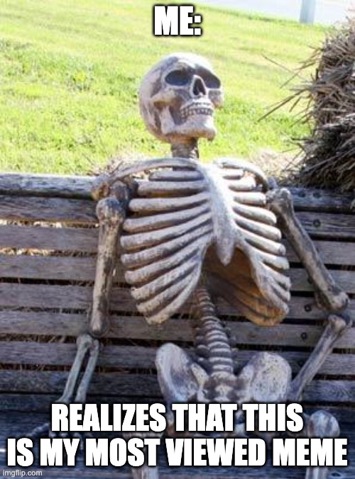 ME: REALIZES THAT THIS IS MY MOST VIEWED MEME | image tagged in memes,waiting skeleton | made w/ Imgflip meme maker