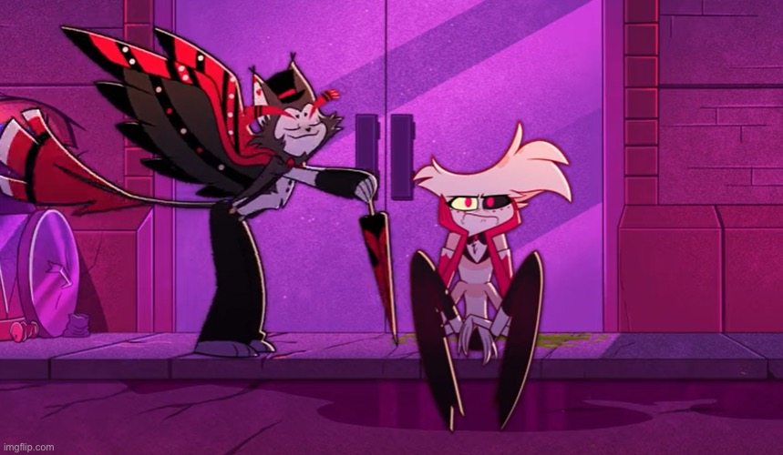 Husk Cheers up Angel Dust | image tagged in husk cheers up angel dust | made w/ Imgflip meme maker