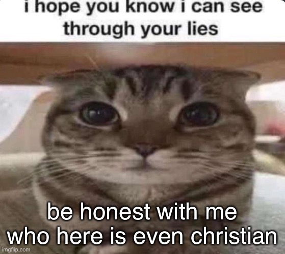 i am, I read the Bible today | be honest with me
who here is even christian | image tagged in i can see through your lies | made w/ Imgflip meme maker