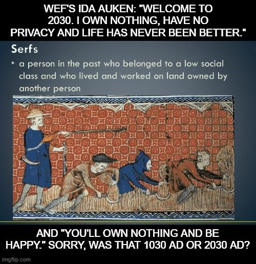 WEF'S IDA AUKEN: "WELCOME TO 2030. I OWN NOTHING, HAVE NO PRIVACY AND LIFE HAS NEVER BEEN BETTER."; AND "YOU'LL OWN NOTHING AND BE HAPPY." SORRY, WAS THAT 1030 AD OR 2030 AD? | made w/ Imgflip meme maker