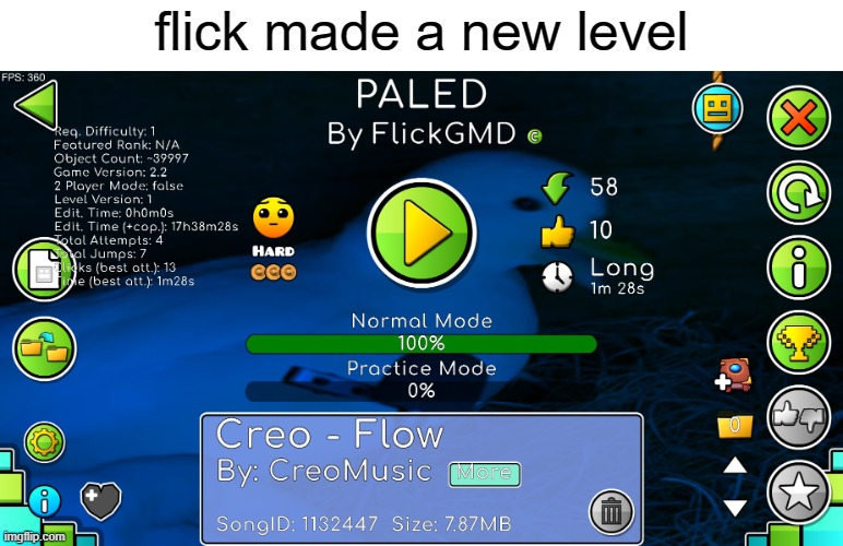 check it out | flick made a new level | image tagged in bich | made w/ Imgflip meme maker